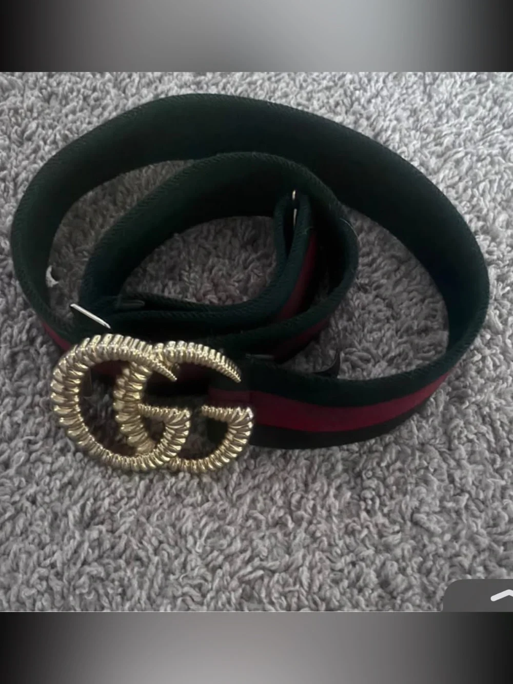 Gucci Green and Red Web Stripe Belt with Gold Double-G Buckle